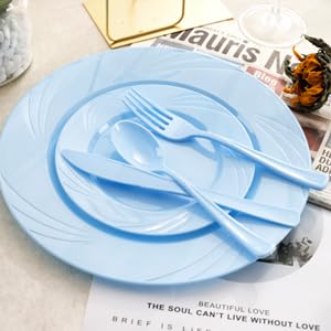 YOUBET 125-Piece Blue Plastic Disposable Plate Set - Includes 25 Dinner Plates, 25 Dessert Plates, 25 Forks, 25 Knives & 25 Spoons - Perfect for Baby Showers, Birthday Parties, Picnics & Outdoor Events