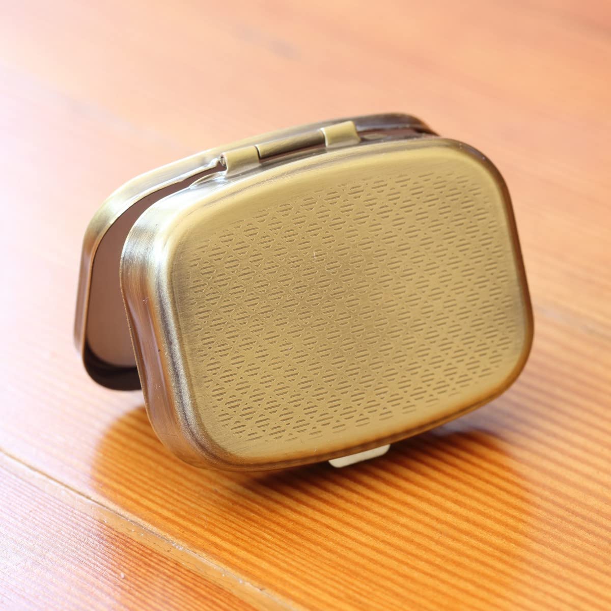 Gemini Brass Rectangle Pill Box - Portable Medicine Organizer for Travel, Daily Use & Emergency - Compact Metal Pill Case for Vitamins, Supplements & Medications