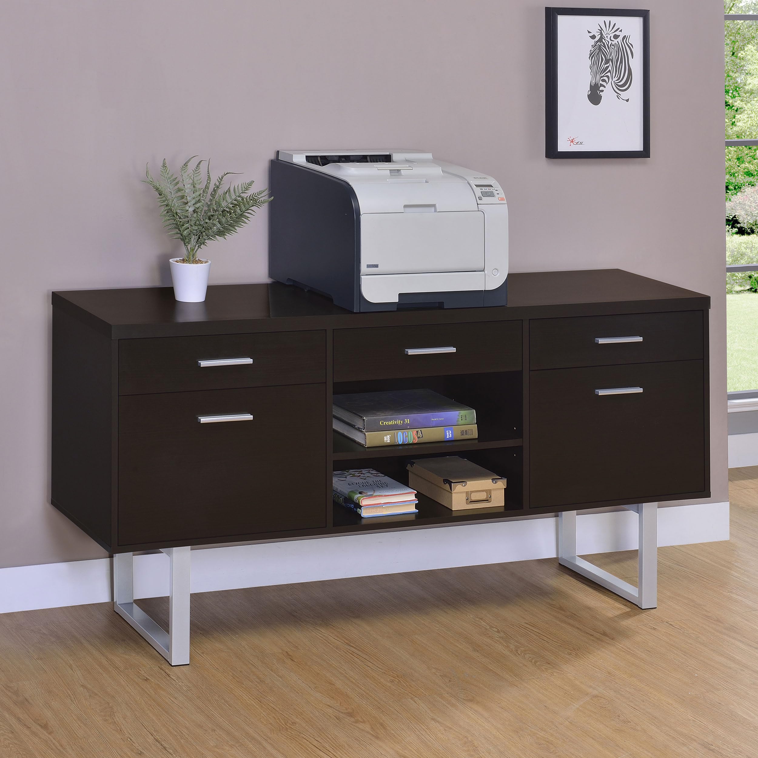 Coaster Home Furnishings Lawtey 5-Drawer Credenza with Adjustable Shelf in Cappuccino Finish - Perfect for Living Room Storage, Home Office Organization & Bedroom Furniture