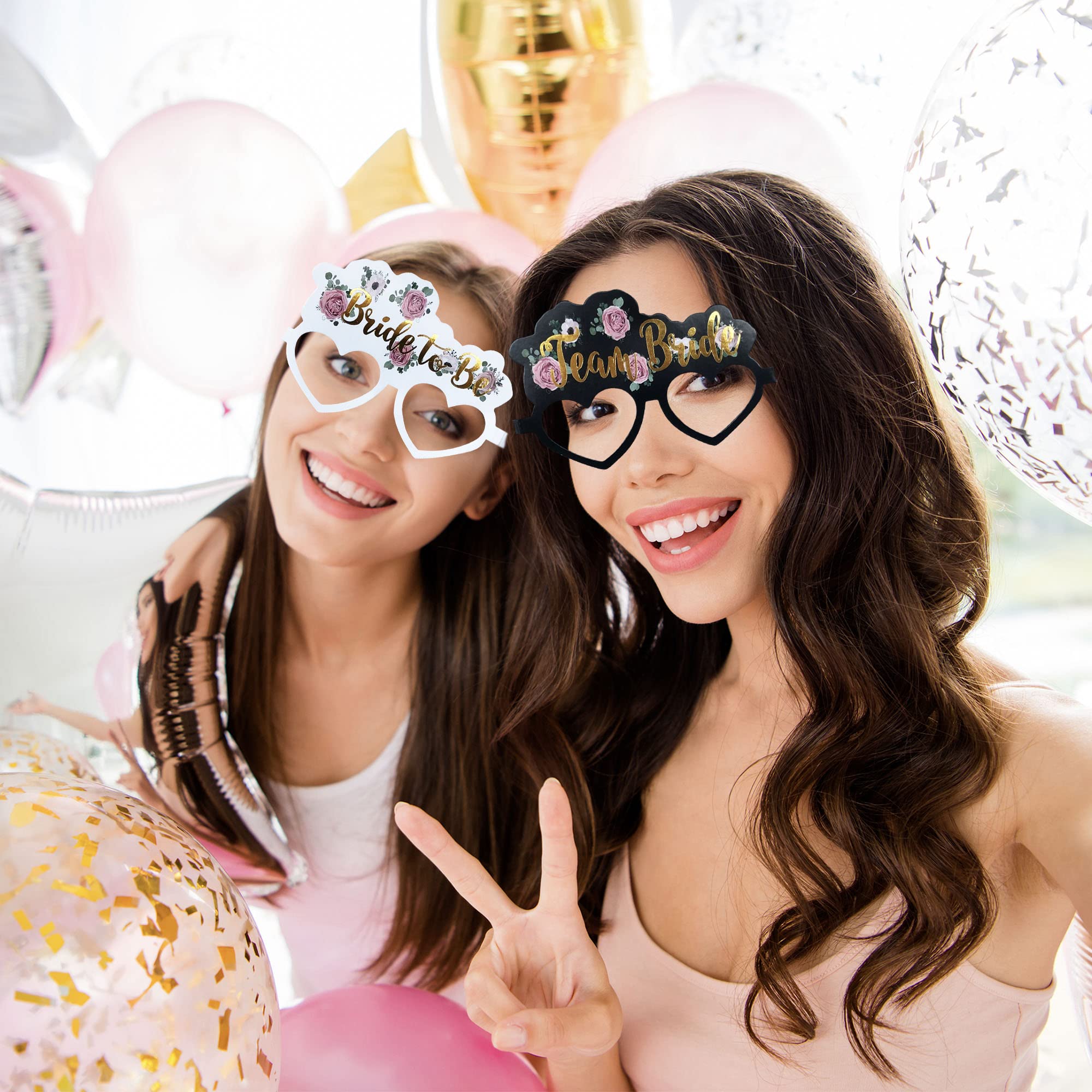 17 Pack Hen Party Glasses - 16x Team Bride & 1x Bride to Be - Black Floral Gold Sunglasses for Bachelorette Party Decorations, Bridal Shower Accessories & Girls Night Out - Perfect for Wedding Celebrations, Girls Trips & Photo Props