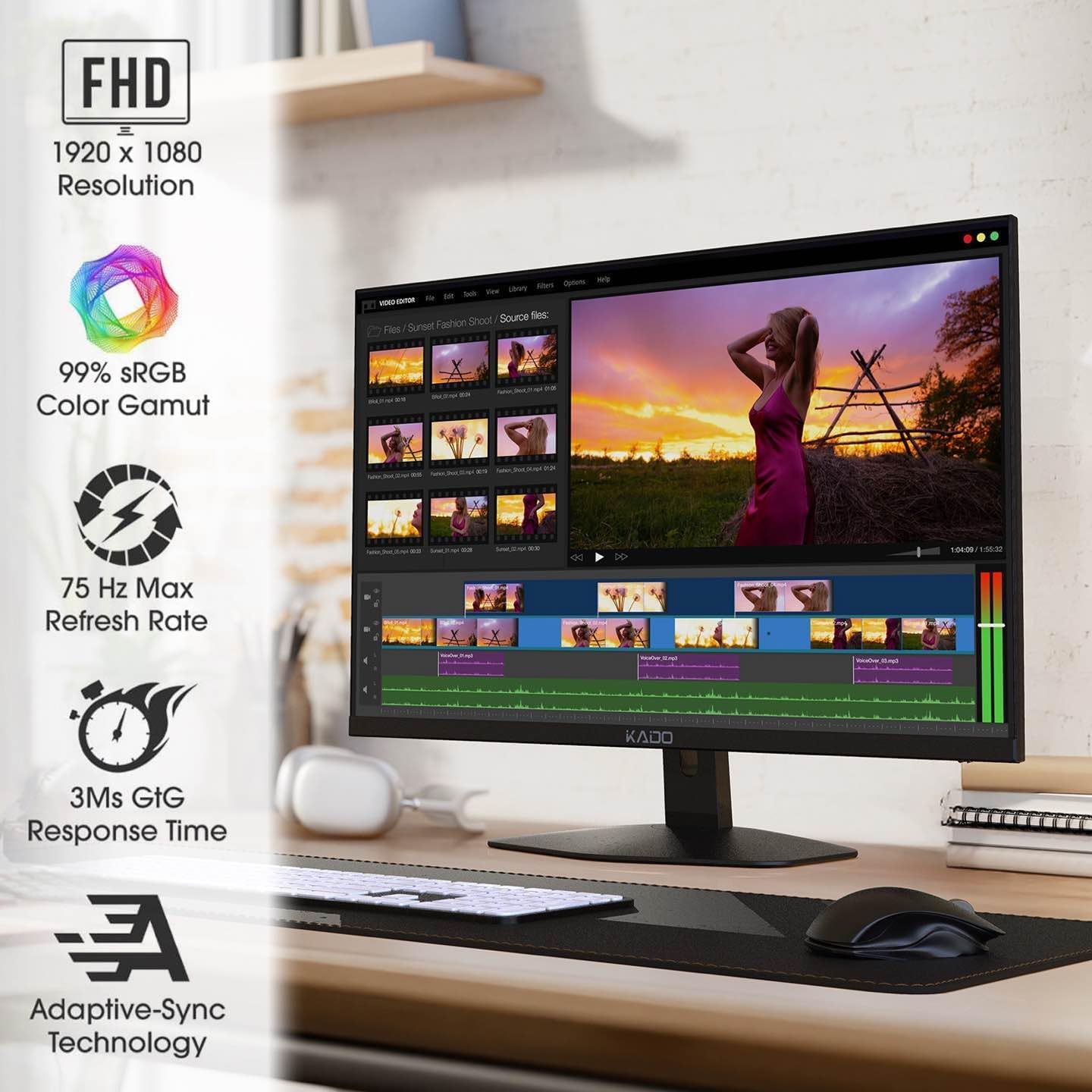 Kado E27 Dual Series 27-Inch Computer Monitors 2-Pack - 1920x1080 Full HD, 75Hz, VESA Mount, HDMI, Built-in Speakers for Office Work & Gaming - Perfect Dual Monitor Setup for Home Office & Workstation