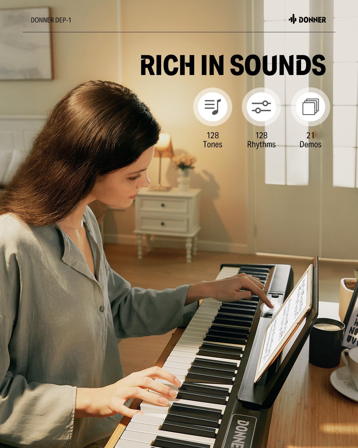 Donner DEP-1 88-Key Weighted Digital Piano for Beginners - Full-Size Portable Electric Keyboard with Velocity-Sensitive Keys, Stand, Sustain Pedal, Carrying Case & Stickers - Perfect for Home Practice, Music Lessons & Live Performances