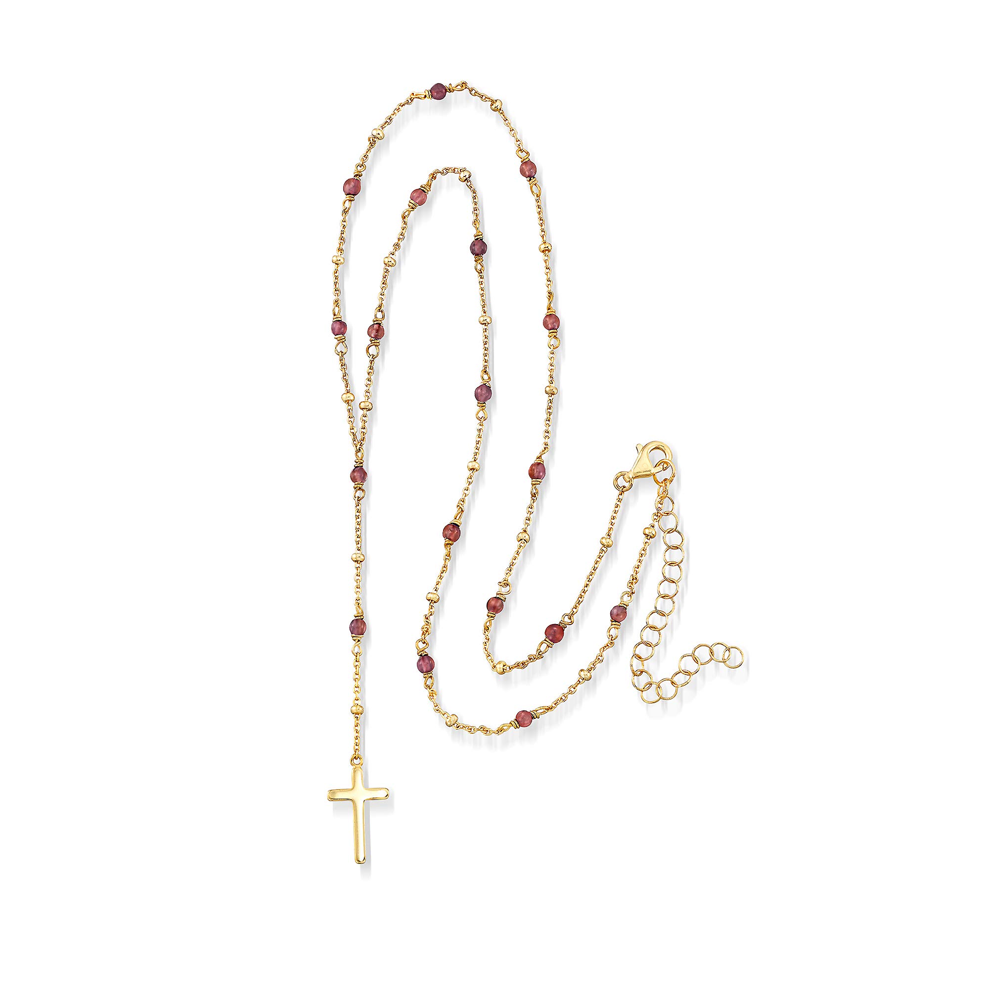 Ross-Simons 2.30 Carat Total Weight Garnet Rosary Beads Necklace with Cross Pendant in 18K Gold Over Sterling Silver - 16 Inch Chain - Perfect for Religious Gifts, Daily Wear & Special Occasions