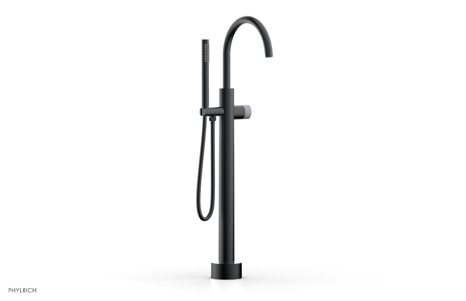 BASIC II Low Floor Mount Tub Filler with White Marble Handle & Hand Shower - 230 47 03 | Modern Bathroom Faucet for Luxury Spa Experience
