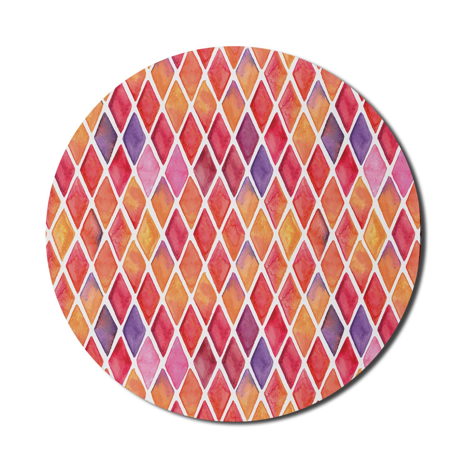 Ambesonne Abstract Watercolor Diamond Mosaic Mouse Pad - Non-Slip Thick Rubber Gaming Mousepad for Computers, 8 Inch Round (Orange Purple Pink) - Perfect for Office, Gaming & Graphic Design