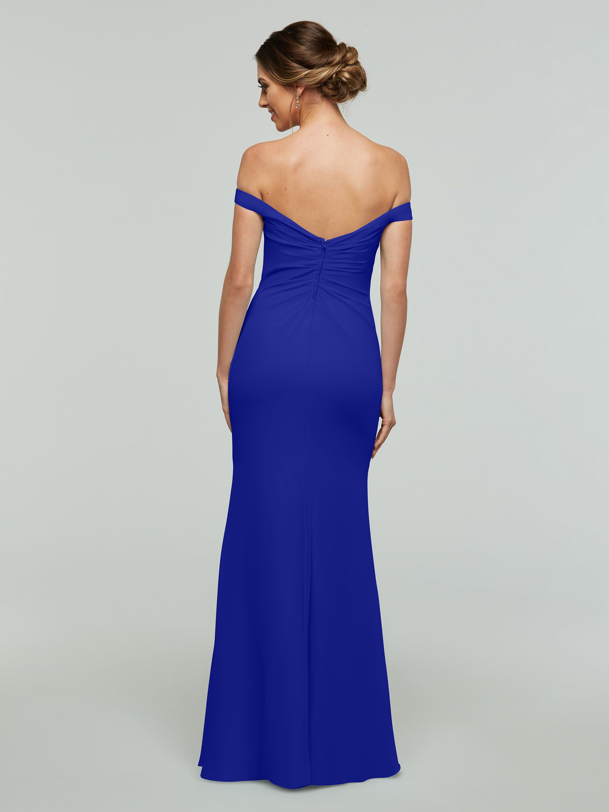 Elegant Off-the-Shoulder Chiffon Bridesmaid Dress with Fit & Flare Silhouette | Perfect for Weddings, Prom & Formal Events