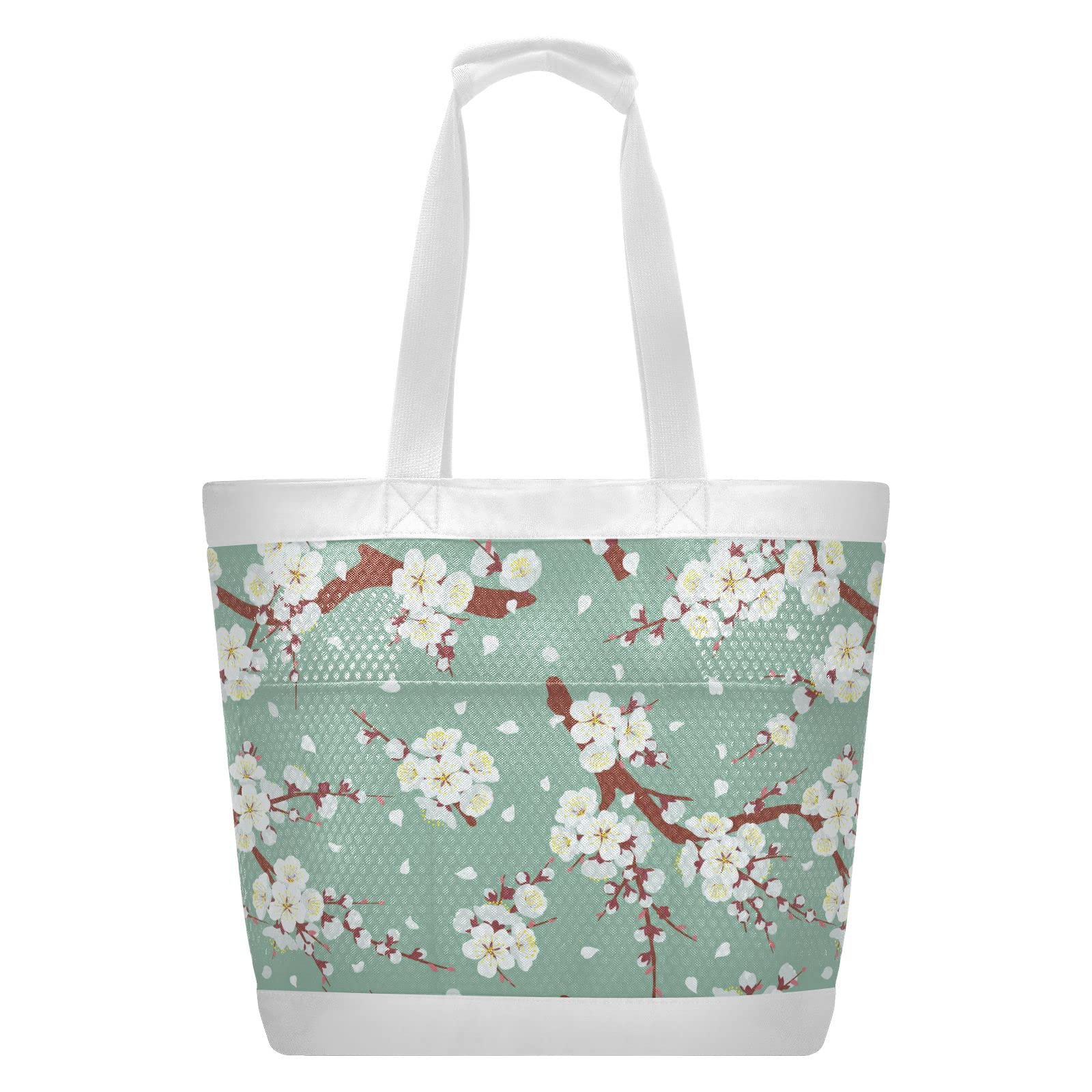 J JOYSAY Large Mesh Beach Tote Bag for Women - Flowering Tree Branches Design, Waterproof Pool Shoulder Bag, Perfect for Vacation Essentials, Beach Trips, Pool Parties & Summer Getaways
