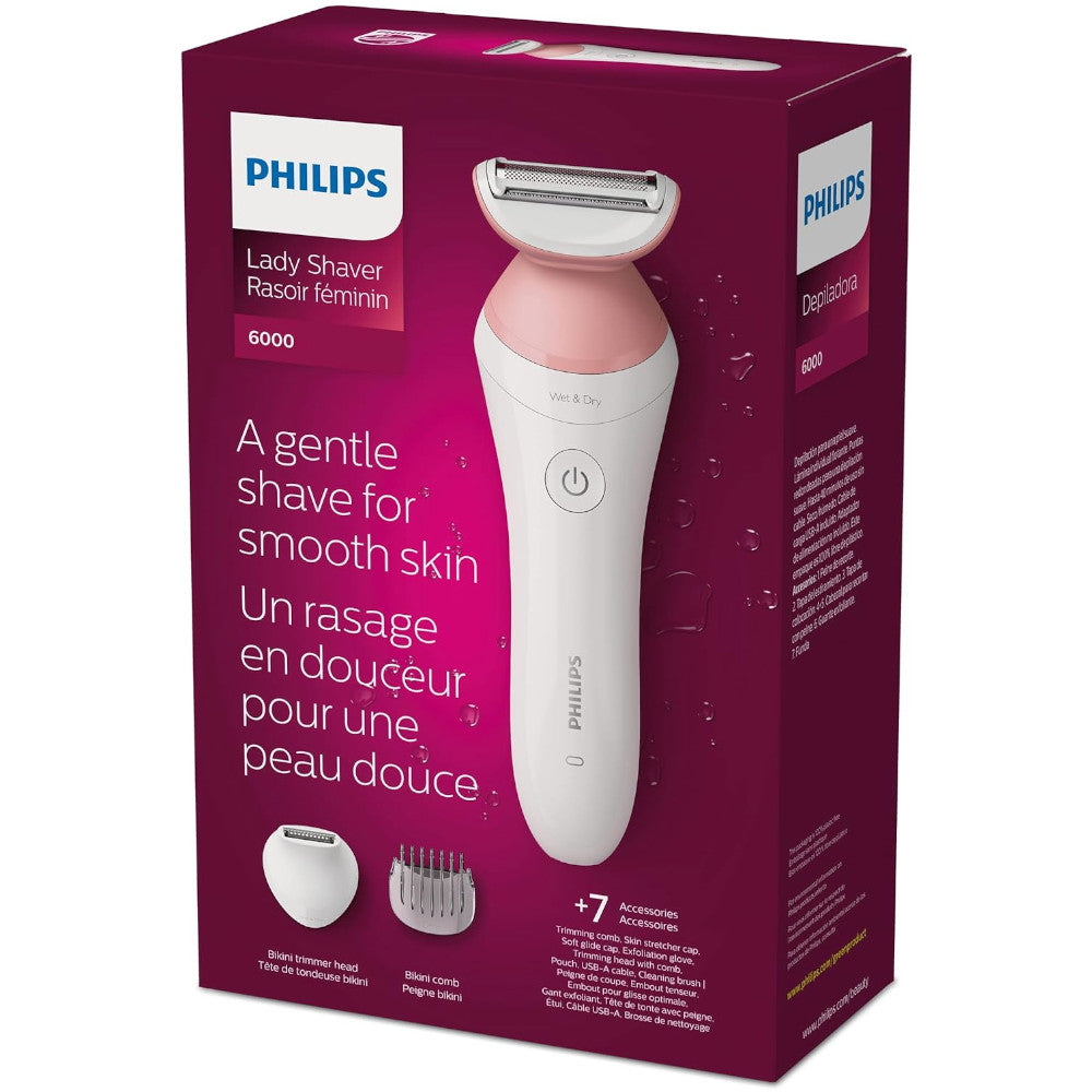 PHILIPS BRL146/00 Lady Shaver Series 6000 Cordless Wet & Dry Electric Razor for Women - Perfect for Travel, Gym & Quick Hair Removal at Home