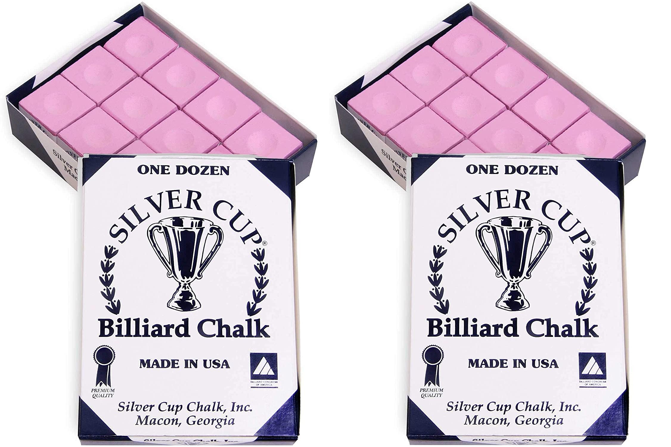 Premium Silver Cup Billiard Chalk - 2 Pack (12 Pieces Total) - Pink Color for Enhanced Grip & Smooth Shots | Perfect for Pool Tables, Snooker & Professional Billiard Players