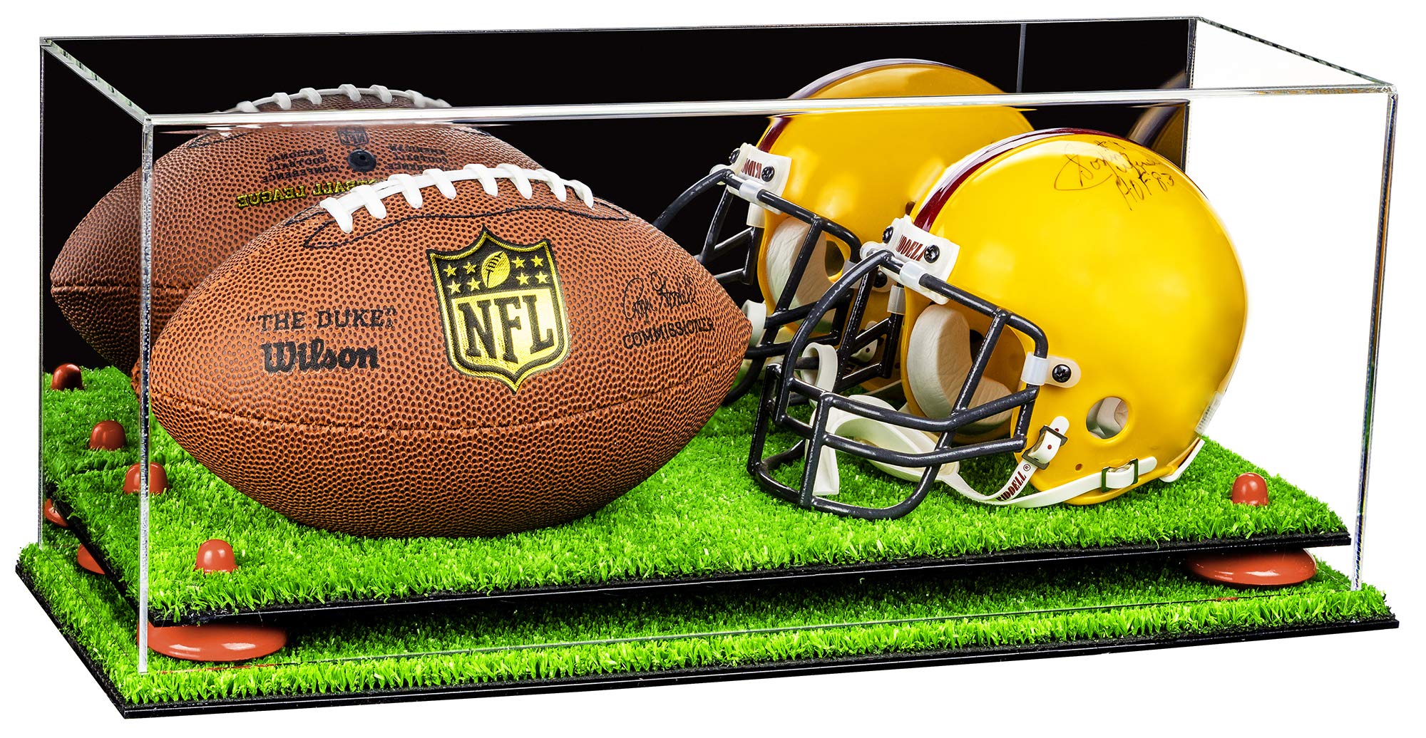 Acrylic Double Mini Football Helmet Display Case - Miniature Collectible Sports Memorabilia for NFL Fans | Perfect for Home Office Decor, Man Cave, or Gift for Football Enthusiasts (A019)