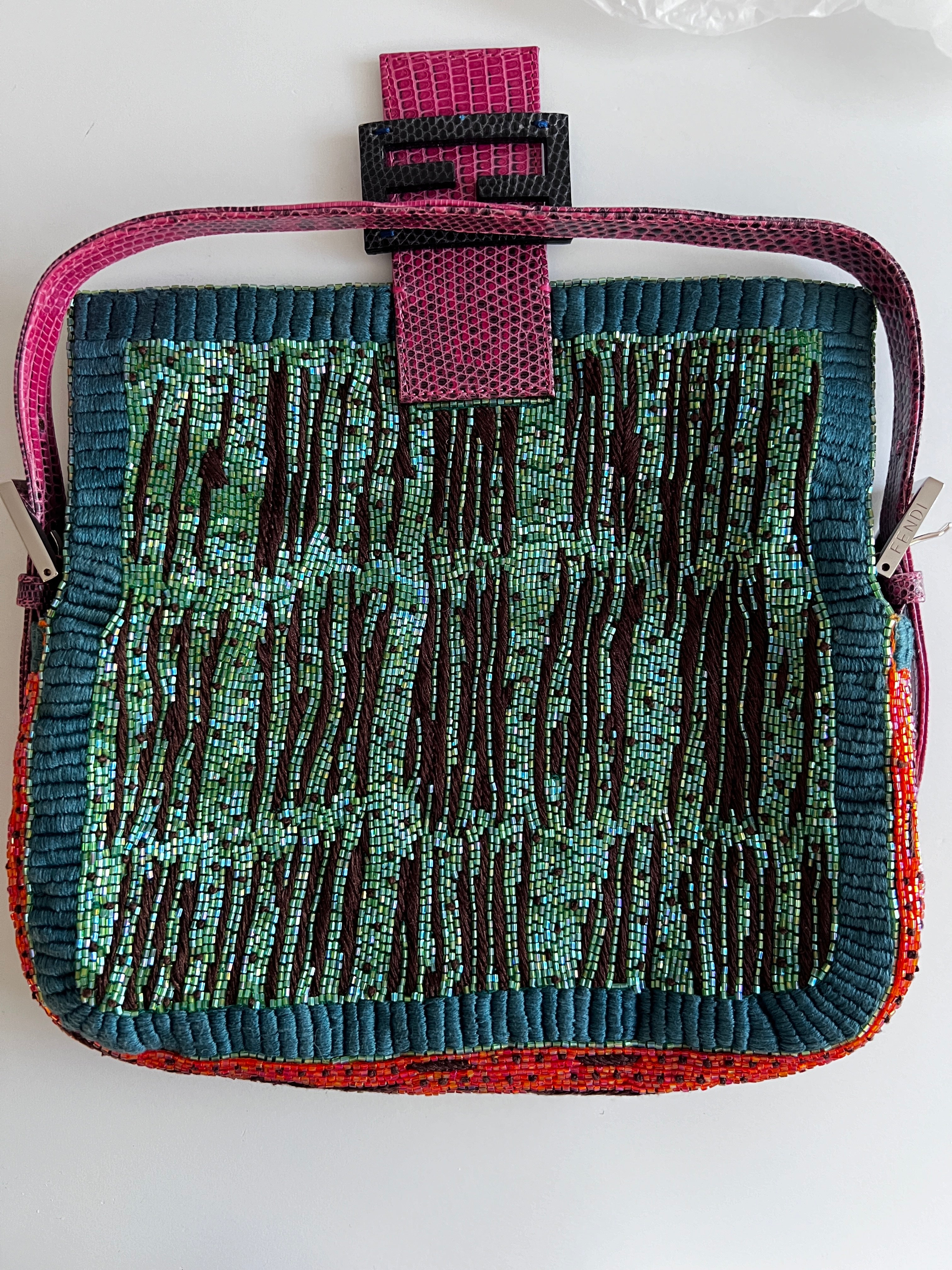 Fendi Multicolor Beaded Embroidered Baguette Bag - Luxury Designer Handbag for Women, Perfect for Parties, Weddings & Evening Events