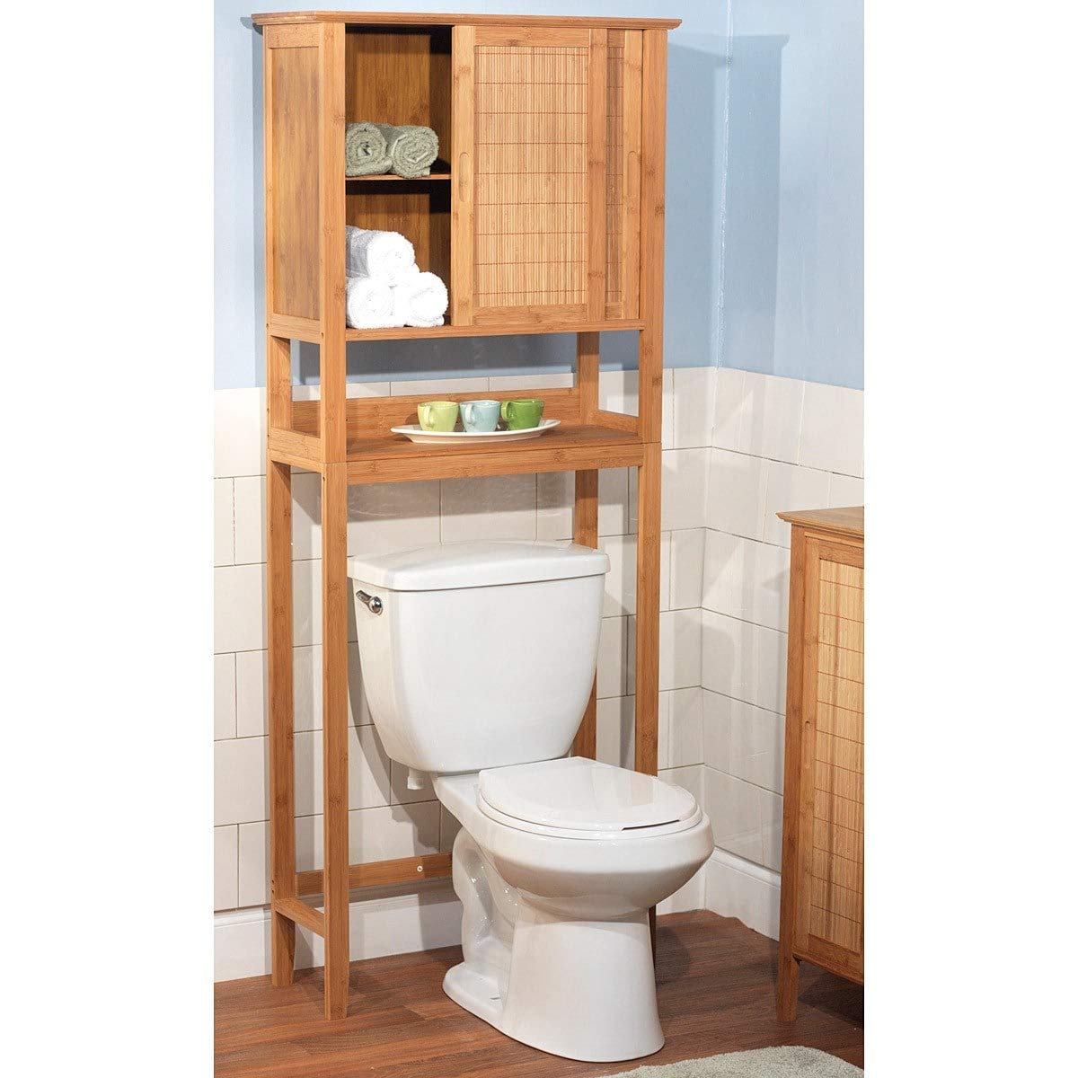 Bamboo Toilet Storage Organizer - Free Standing Bathroom Cabinet with Shelves, Natural Wood Space Saving Shelf for Bathroom Essentials | Perfect for Small Bathrooms, Apartments & Powder Rooms