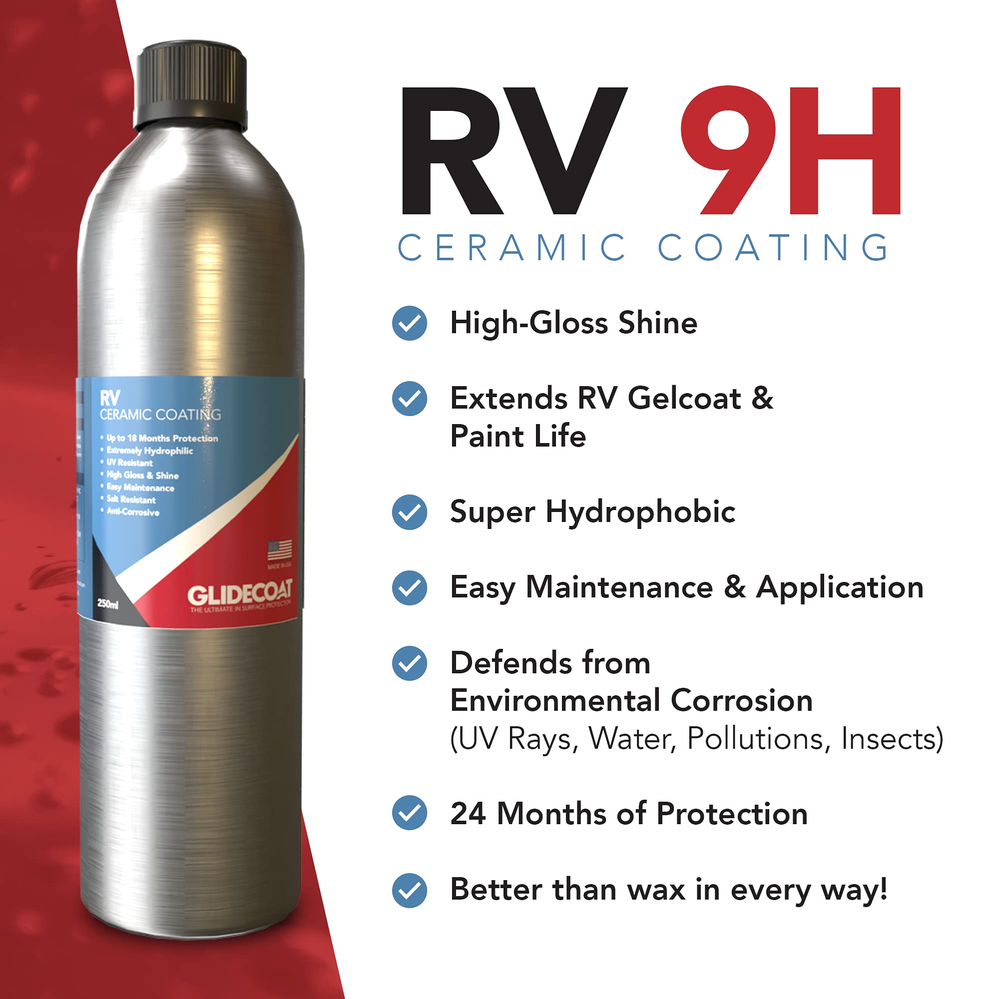 Glidecoat RV Ceramic Coating (250ml) - 9H Nano Ceramic Coating for RVs, Boats, Aircraft & Cars - Long-Lasting Protection Better Than Wax - Waterproof & UV Resistant - Perfect for RV Road Trips, Marine Use & Vehicle Detailing