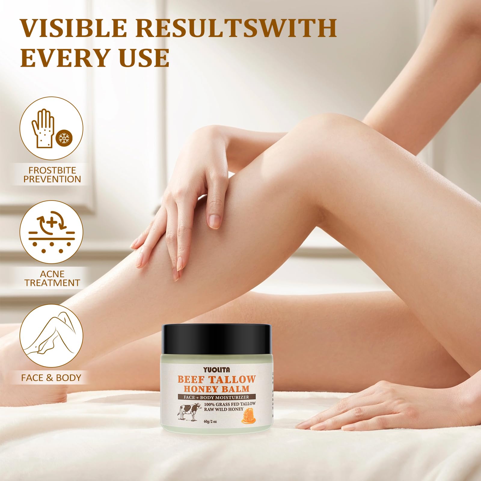 Grass-Fed Beef Tallow & Raw Wild Honey Balm - Unscented All-Natural Moisturizer for Face & Body | Hydrating & Nourishing Skin Care | Perfect for Dry Skin, Eczema & Daily Hydration - 2 oz