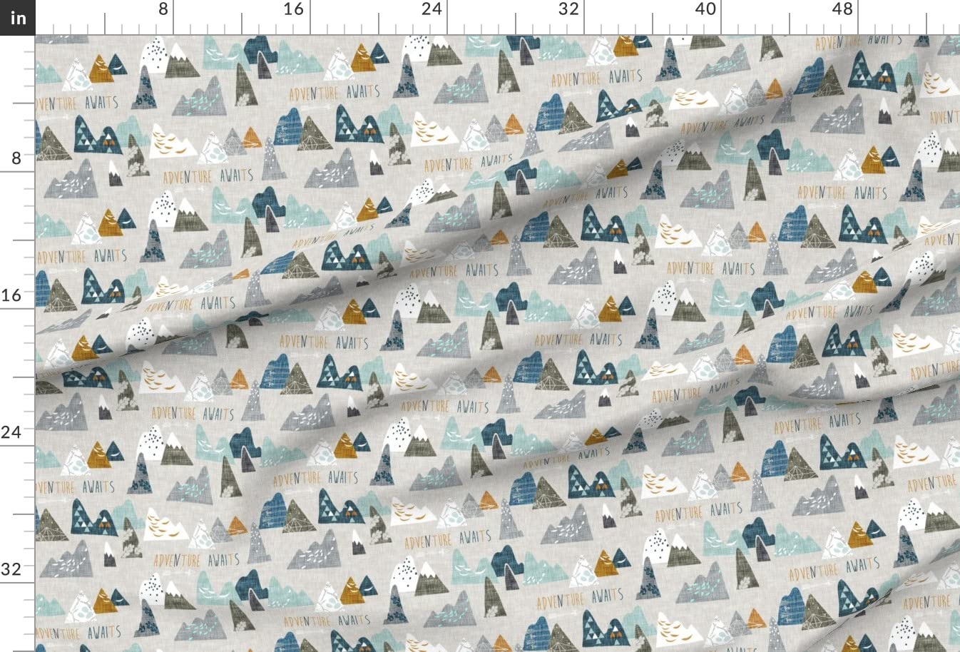 Boho Mountain Adventure Geometric Blue Nursery Fabric by Spoonflower - Printed Minky Fabric by The Yard for Sewing Baby Blankets, Quilt Backing & Plush Toys - Perfect for DIY Nursery Decor, Baby Shower Gifts & Soft Toy Making
