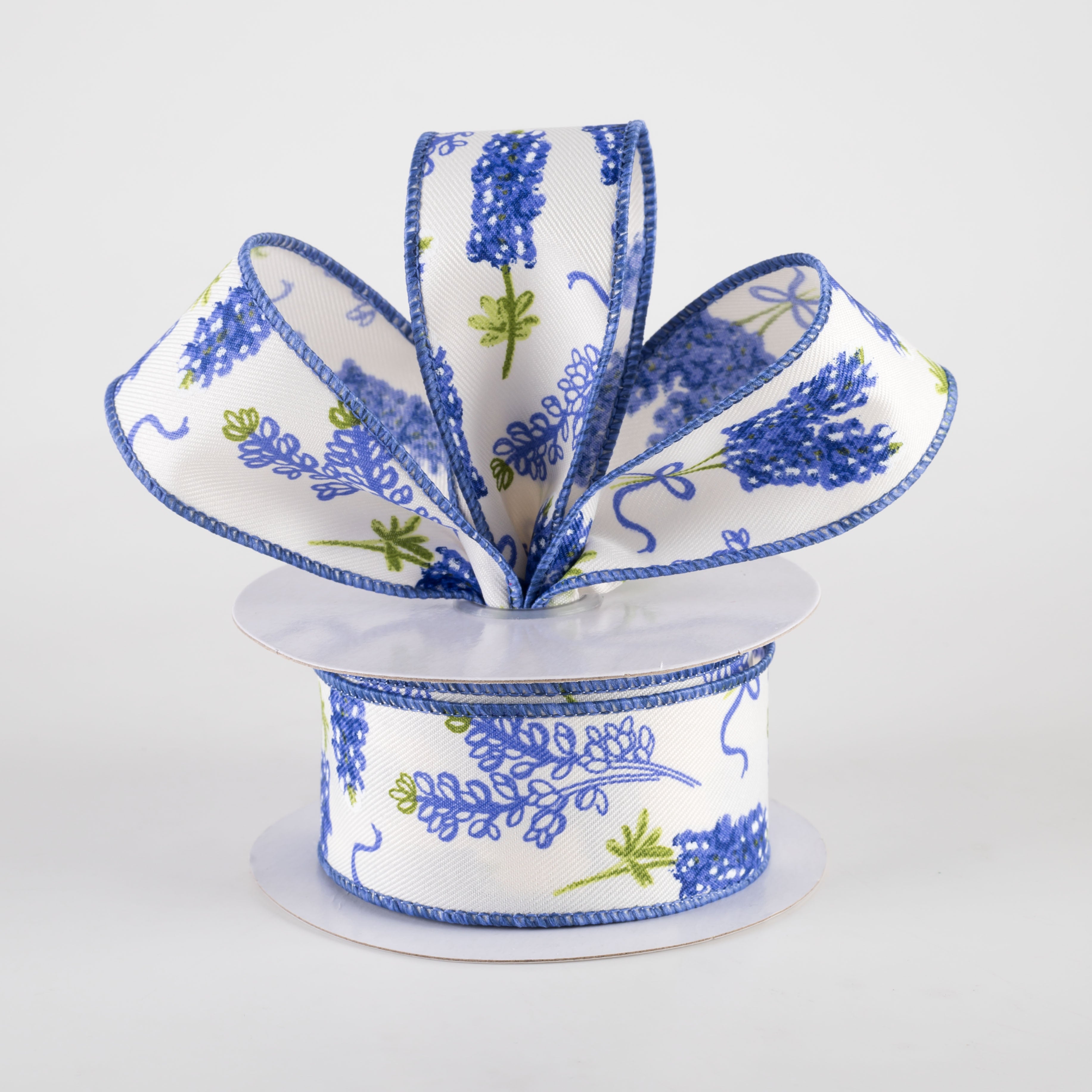 1.5 Inch Bluebonnet Pattern Ribbon - Ivory Cotton Craft Ribbon (10 Yards) for Gift Wrapping, DIY Crafts, Wedding Decorations and Scrapbooking