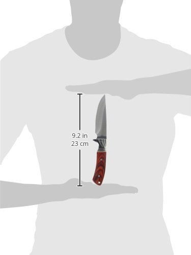 Elk Ridge ER-148 Fixed Blade Knife - 9 Inch Stainless Steel Hunting Knife with Mirror Finish & Brown Wood Handle - Survival Knife for Camping, Hiking, Outdoor Adventures - Includes Nylon Sheath