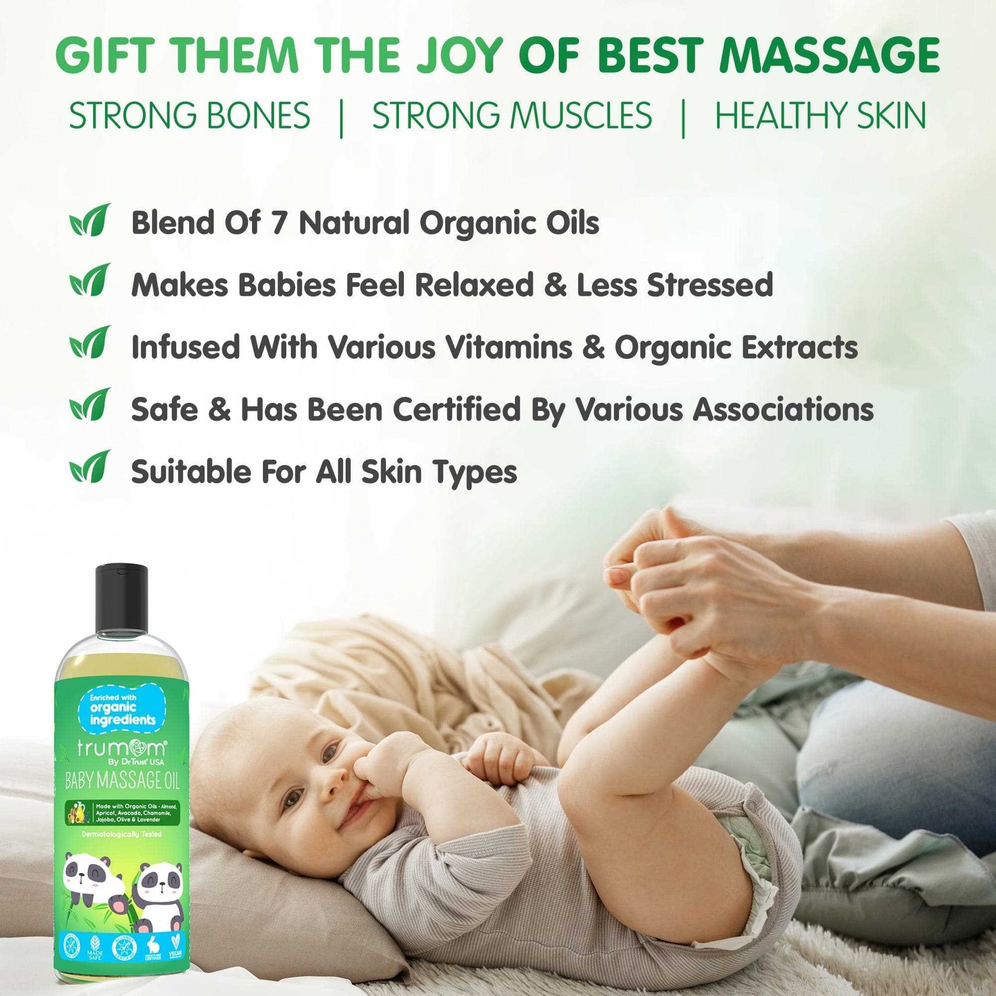 Trumom USA Organic Massage Oil 100ml - Australian Made, Toxin-Free & Safe Certified for Sensitive Skin | Perfect for Aromatherapy, Couples Massage & Relaxation at Home