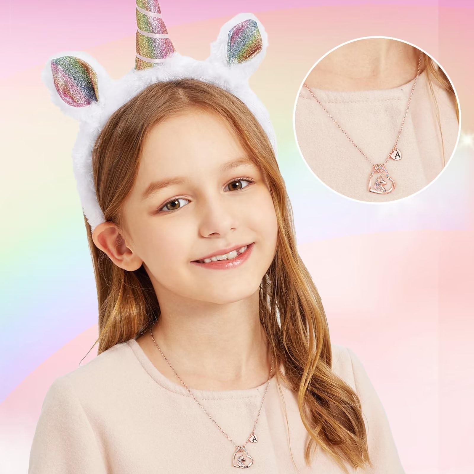 STORUP Unicorn Necklace for Girls - Personalized Heart Initial Pendant Jewelry, Perfect Birthday Gift for Kids & Teens | Great for Birthdays, Christmas & Special Occasions