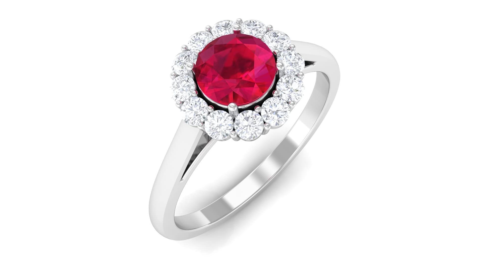 1 CT Lab Created Ruby & Moissanite Engagement Ring for Women - 14K Solid Gold Halo Ring - Perfect for Weddings, Anniversaries & Special Occasions