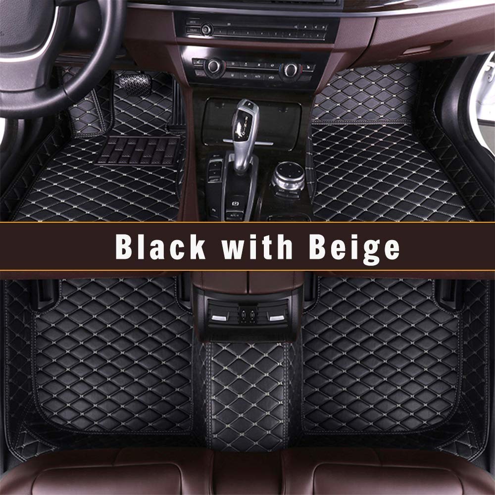 Premium Custom Car Floor Mats for Audi S7 2013-2018 - Full Coverage Leather All-Weather Floor Liners (Black/Beige) - Perfect for Daily Commuting, Road Trips & Winter Protection