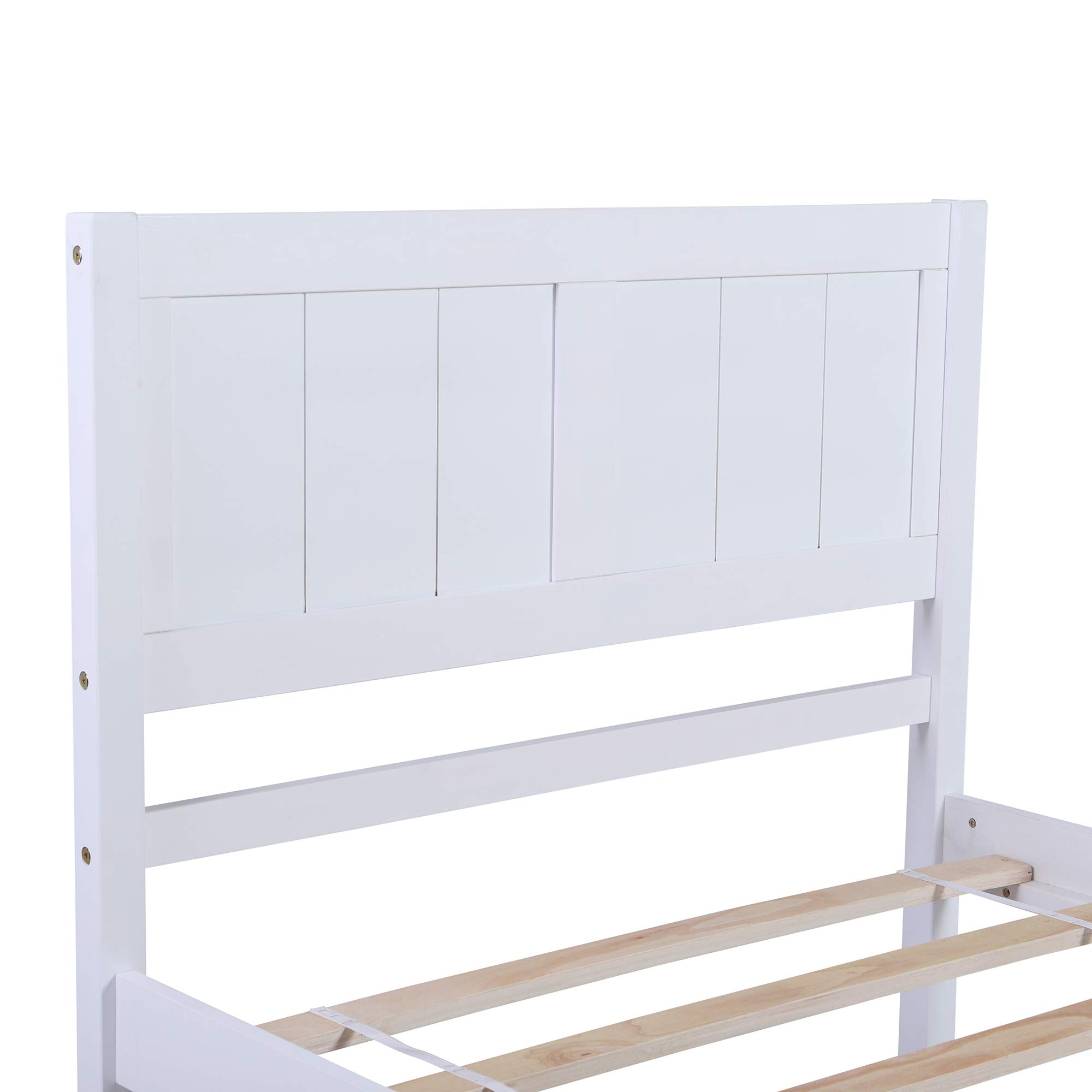 JULYFOX White Twin Bed Frame with Headboard - Solid Wood Platform Bed, No Box Spring Required, 275 lbs Weight Capacity - Perfect for Small Spaces, Kids Rooms & Guest Bedrooms (Twin, White)