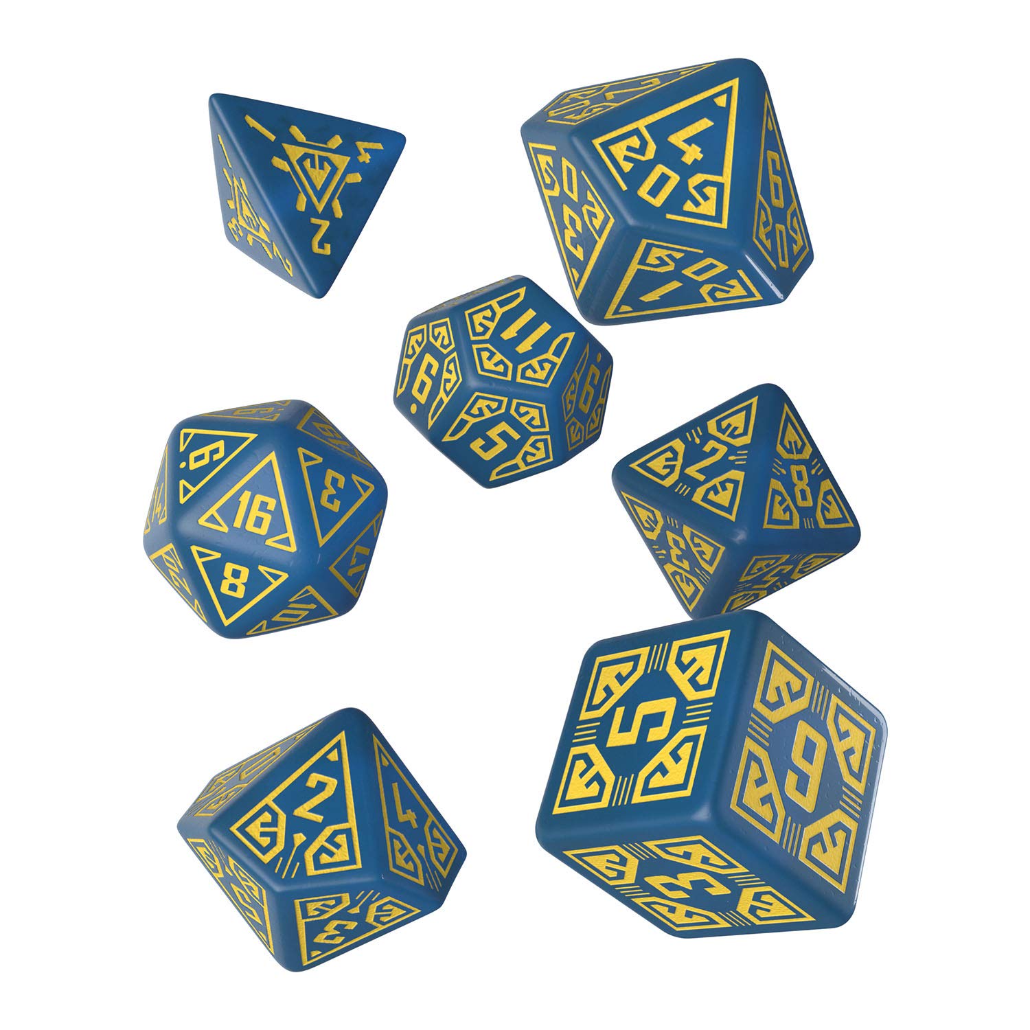 Q-Workshop Arcade Blue & Yellow Dice Set - 7-Piece Polyhedral RPG Dice for Dungeons & Dragons, Pathfinder, MTG - Perfect for Tabletop Gaming & Collectors
