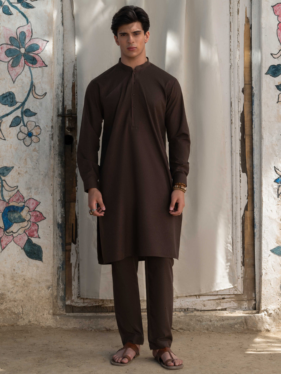 Premium Blended Dark Brown Kurta Trouser Set for Men - Comfortable Cotton Mix Ethnic Wear - Perfect for Festivals, Weddings & Casual Outings