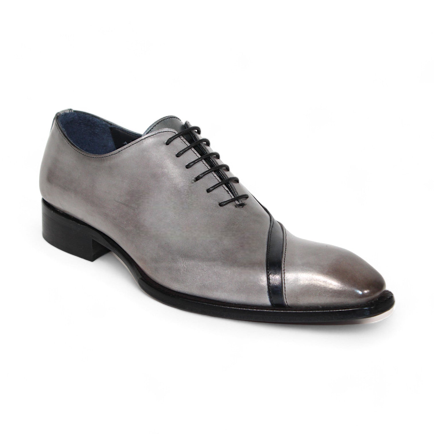 Duca Di Matiste Torre Men's Dress Shoes - Premium Grey & Black Leather Oxfords for Business, Wedding & Formal Occasions