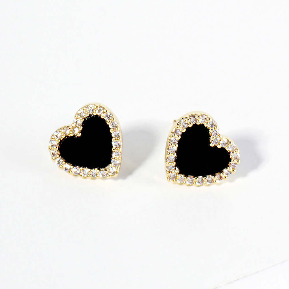 Black Gold Dipped CZ Paved Heart Stud Earrings for Women - Elegant Cubic Zirconia Jewelry for Valentine's Day, Anniversary & Date Night Gifts