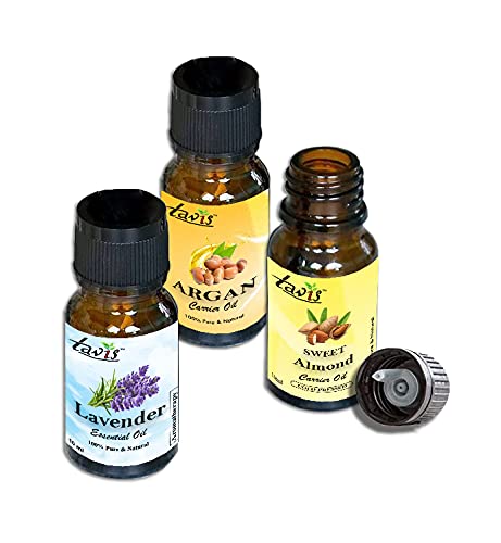 Tavis Sweet Almond Oil, Argan Oil & Lavender Oil Combo Pack - 100% Natural Hair & Skin Care Treatment | Perfect for Moisturizing, Nourishing & Aromatherapy at Home