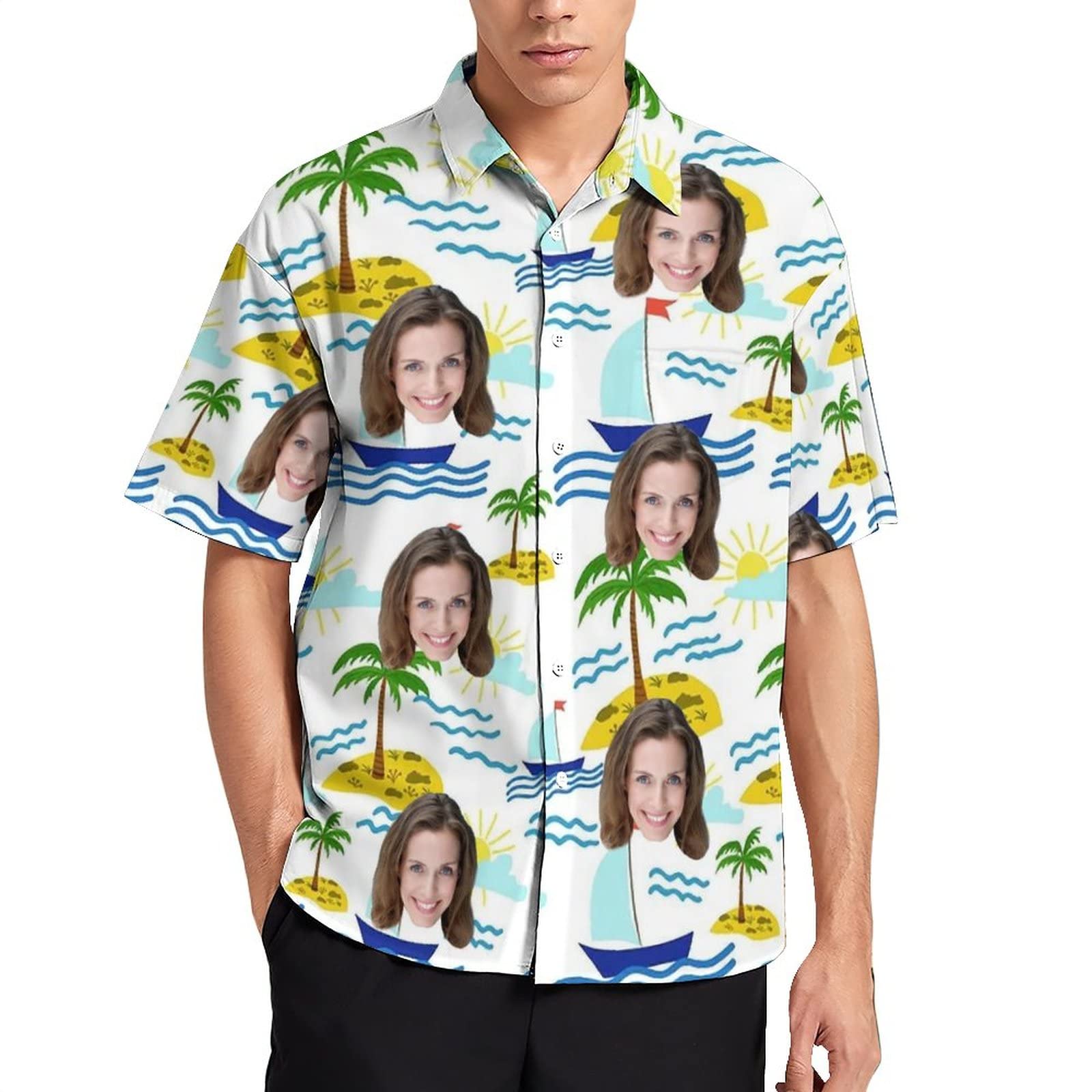 Custom Photo Printed Shirt for Men - Personalized Face T-Shirt, Short Sleeve Summer Beach Shirt | Great for Gifts, Vacations & Casual Wear