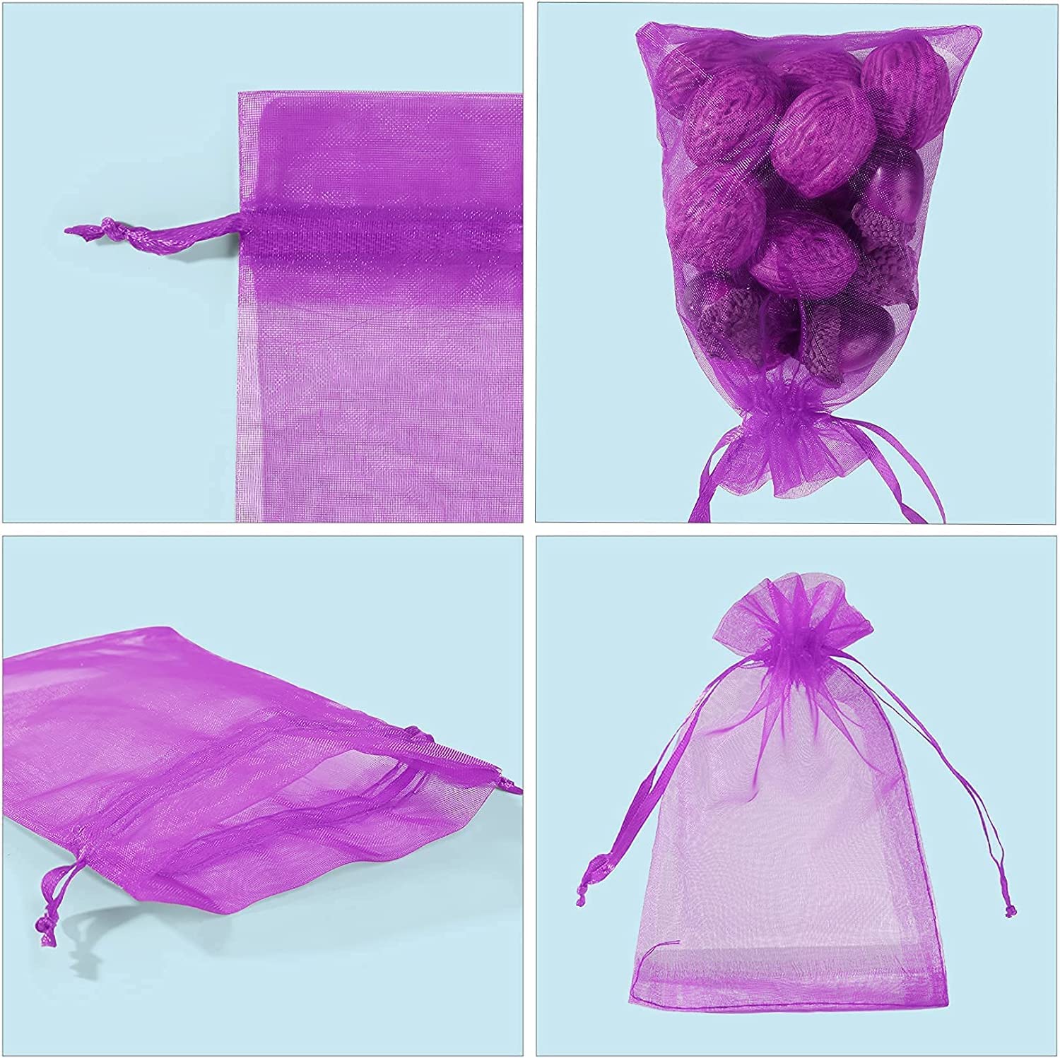 ANZNKU 100PCS Premium 5x7 Inch Purple Organza Gift Bags with Drawstring - Small Mesh Favor Bags for Wedding Favors, Party Gifts, Jewelry Packaging & DIY Crafts