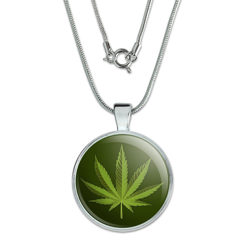 Sterling Silver Plated Chain with Marijuana Leaf Pendant - 1