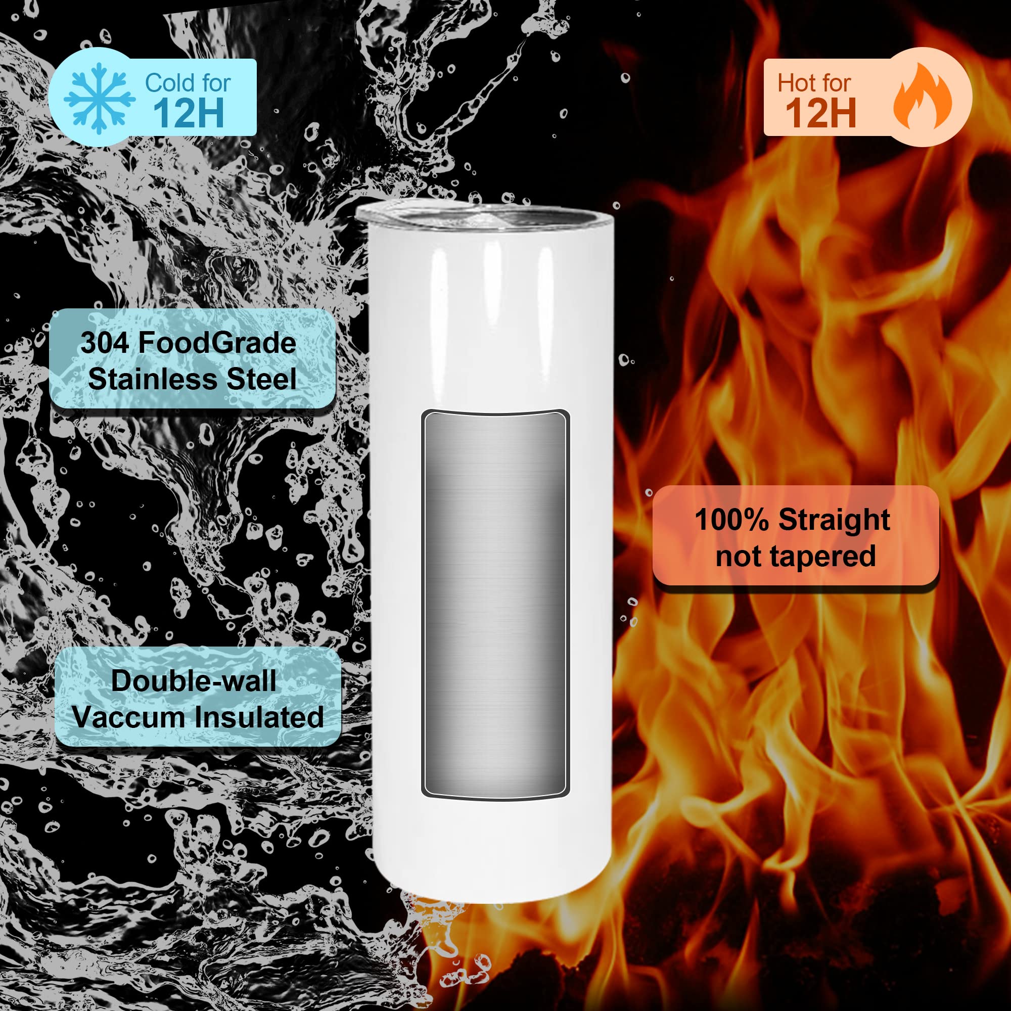 25 Pack 20OZ Sublimation Tumblers - Double Wall Vacuum Insulated Stainless Steel Cups with Straw, Polymer Coating for Heat Transfer - Perfect for Custom Drinkware, Promotional Gifts & Personalized Crafts