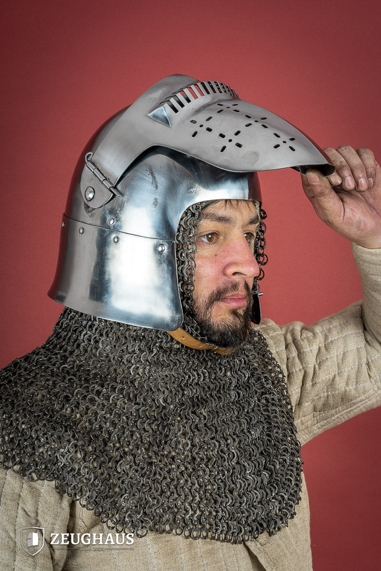 14th Century Bascinet Helmet - 2mm Polished Steel Medieval Armor for LARP, Cosplay & Historical Reenactment