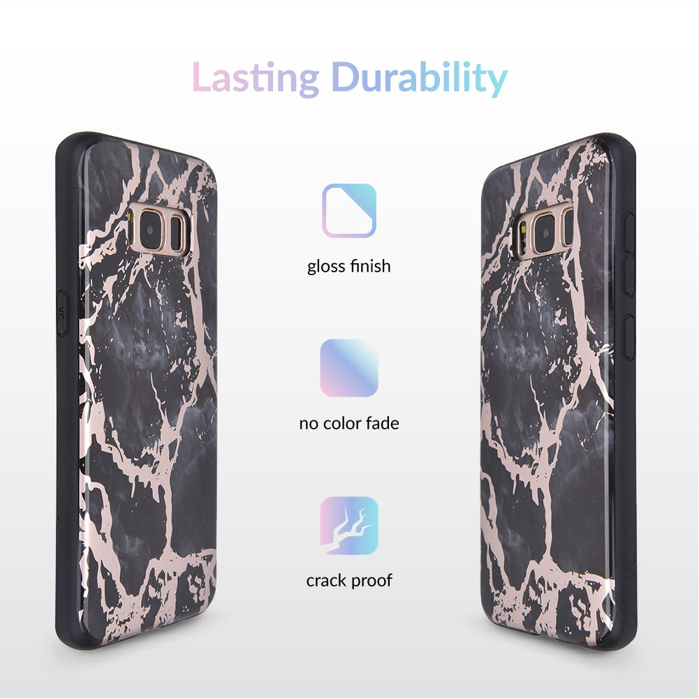 Samsung Galaxy Case in Black Marble with Rose Gold Chrome - Stylish & Protective Phone Cover for Everyday Use, Work, and Travel