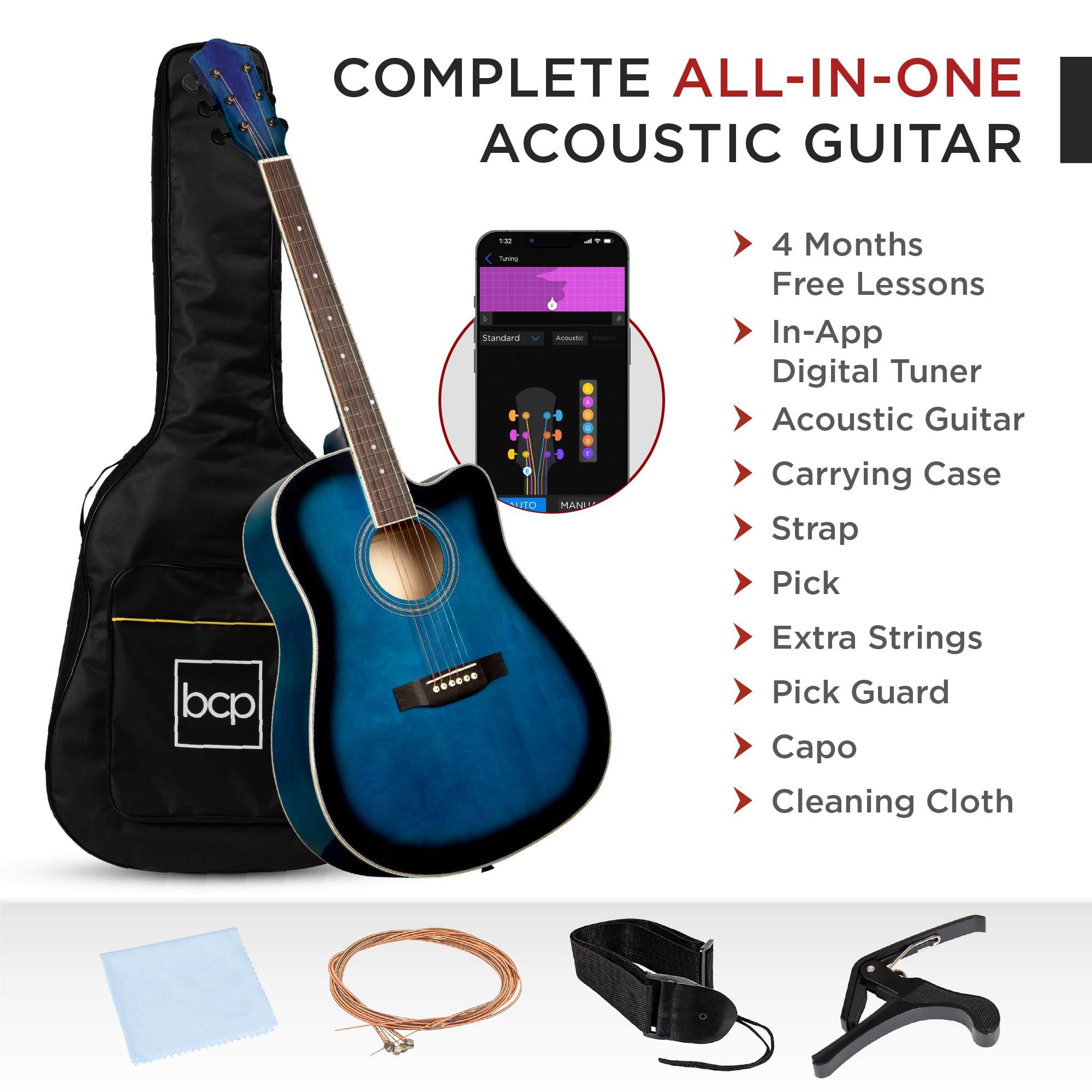 Best Choice Products 41-Inch Full Size Acoustic Guitar Beginner Kit - All Wood Cutaway Design with Gig Bag, Strap, Capo, Extra Strings & Picks (Blue) - Perfect for Learning, Practice & Live Performances