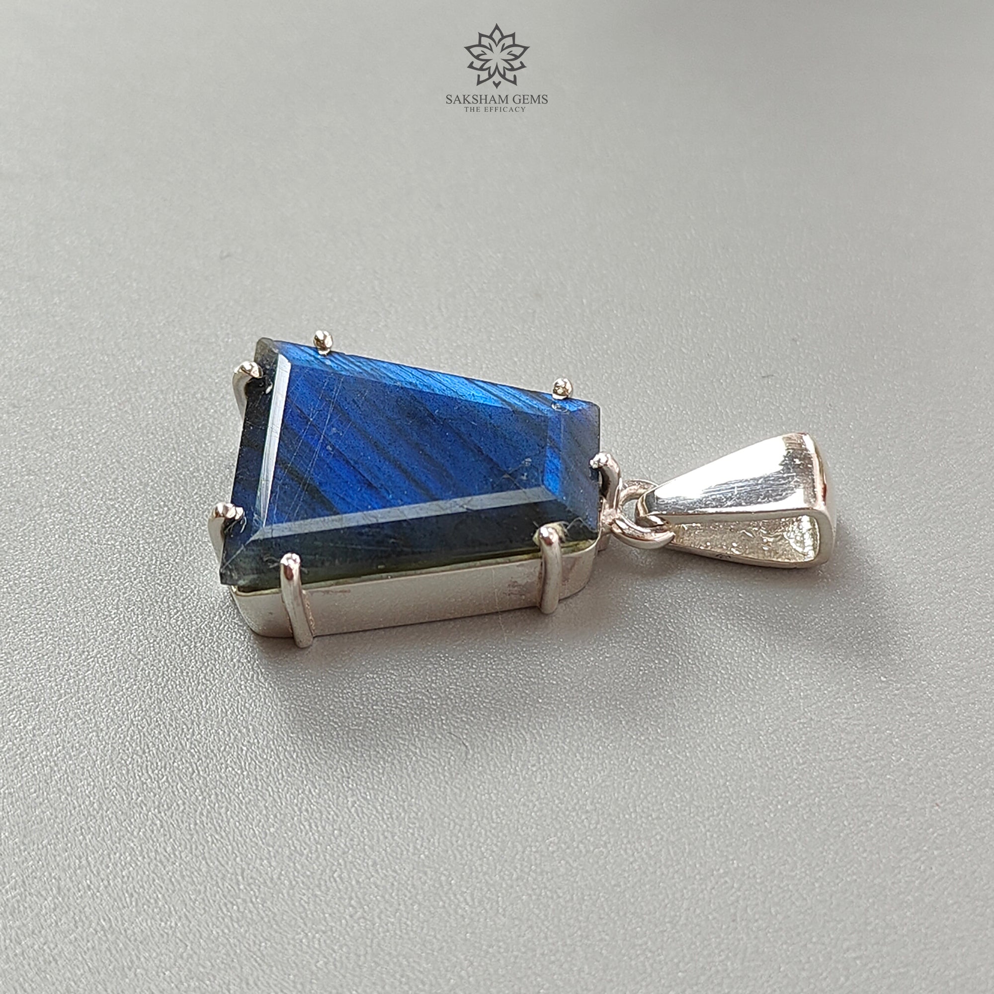 Natural Blue Labradorite Faceted Pendant - 5.76g Untreated Trapezoid Cut Gemstone in 925 Sterling Silver Prong Setting | Elegant Jewelry for Women, Gift for Her, Spiritual Healing Crystal Necklace