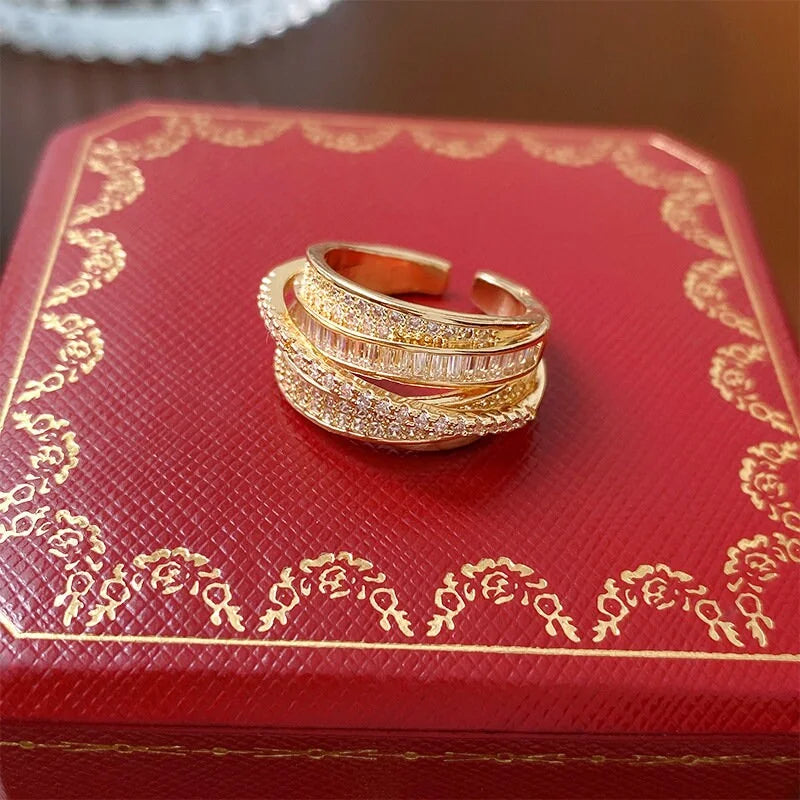 Layered Zircon Stackable Wide Band Ring for Women - Elegant Multi-Layer Design, Perfect for Stacking, Gift Giving & Everyday Wear (HR769)