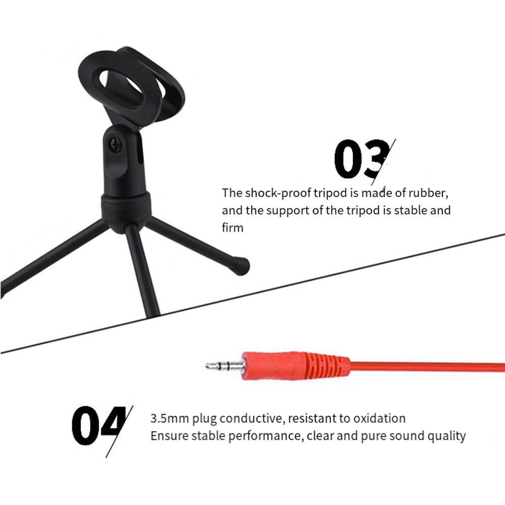 Professional 3.5mm Wired Microphone with Tripod Stand - Stereo Condenser Mic for PC, Phone, Karaoke, Streaming & Podcasting (Black) | Perfect for Home Recording, Gaming & Voice Chats