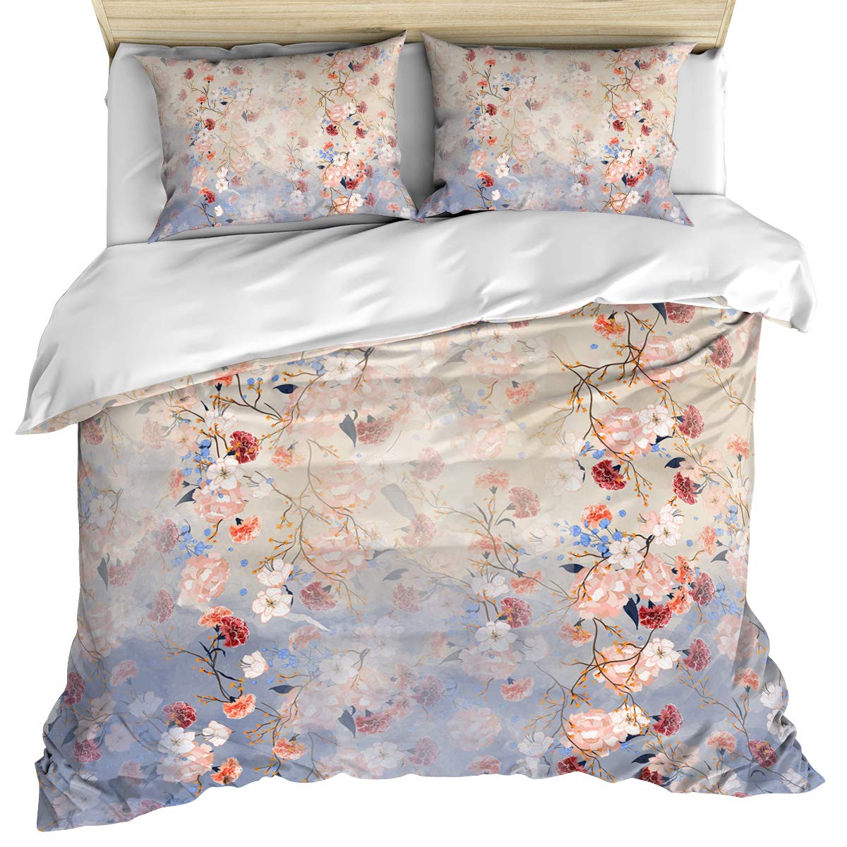 Luxury Full Size Duvet Cover Set - Vintage Ombre Floral Design, 3 Piece Bedding Set with Duvet Cover & Pillow Shams, 100% Cotton Soft & Cozy, Machine Washable - Perfect for Master Bedroom, Guest Room & Cozy Home Decor