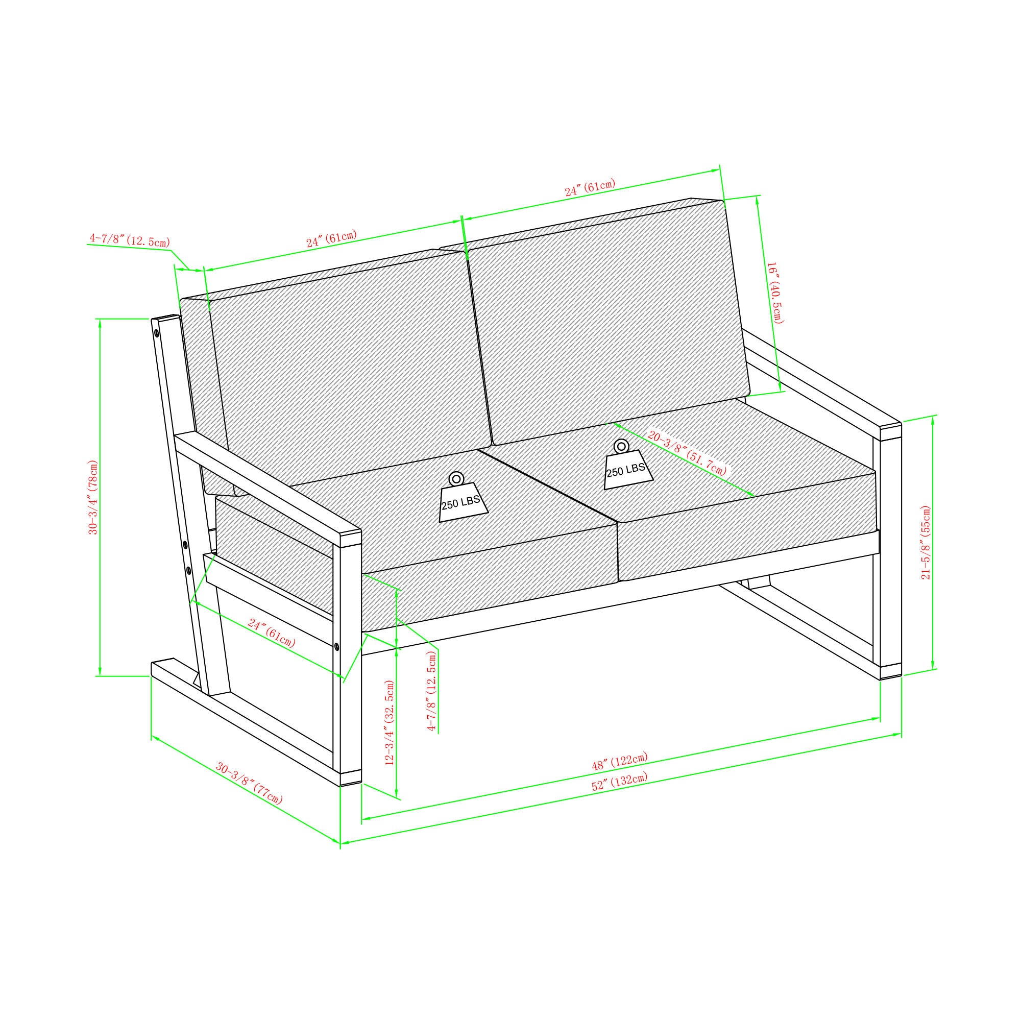 Modern Solid Wood Slat Back Patio Loveseat - Brown Outdoor Furniture for Garden, Deck, or Poolside Relaxation