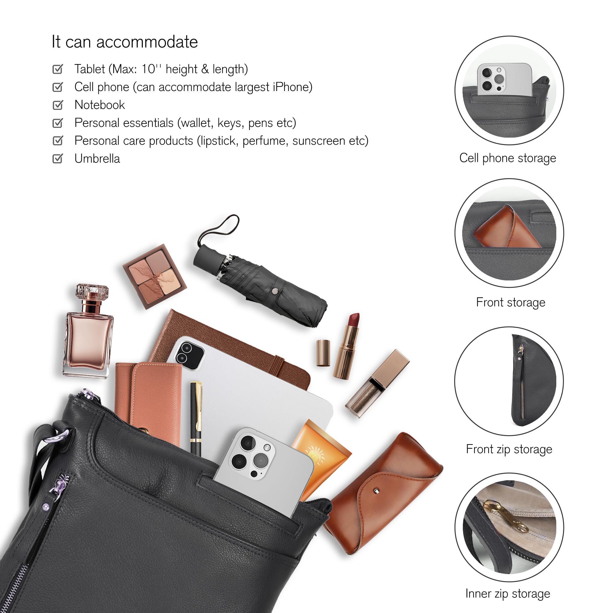 Stylish Leather Crossbody Bags for Women - Fashionable Sling Handbags & Medium Shoulder Purses - Perfect for Work, Travel & Everyday Use