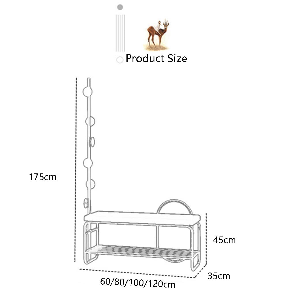 Industrial Metal Frame Entryway Hall Tree - Large Coat Rack with Shoe Bench, 5 Hooks & Storage Shelf for Clothing, Jackets & Shoes - Perfect for Living Room, Bedroom & Entryway Organization (Gold+Blue, 80x35x175cm) - Ideal for Small Spaces & Home Decor