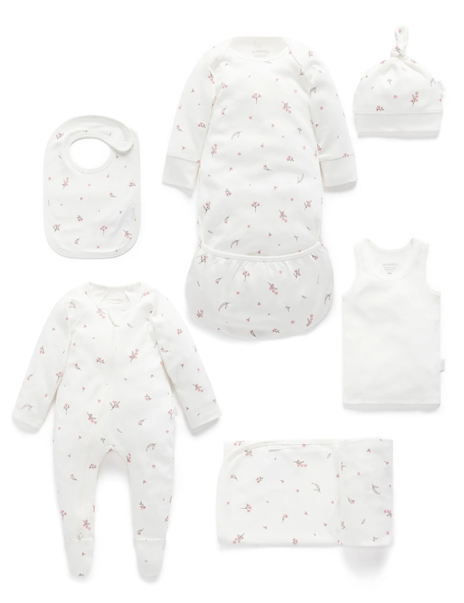 Purebaby Organic Essentials Hospital Bag - Vanilla Blossom Baby Care Set | Newborn Must-Haves for Mom & Baby | $120 Value | Perfect for Hospital Stay & Baby Shower Gifts