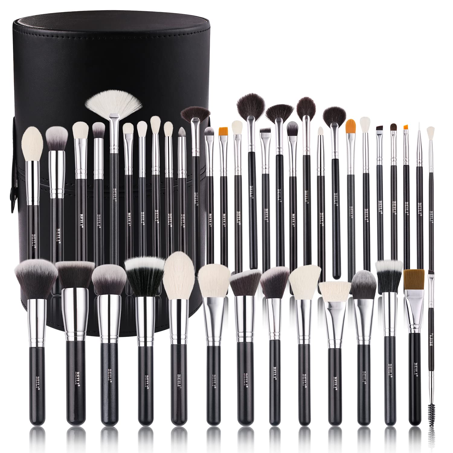 BEILI 42-Piece Premium Makeup Brush Set - Synthetic & Goat Hair Blending, Foundation, Powder, Blush, Concealer & Eyeshadow Brushes with Travel Case (Black) | Perfect for Professional Makeup Artists & Beginners at Home or On-The-Go