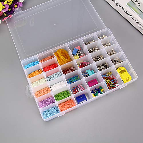 Clear Plastic Organizer Box with 36 Adjustable Dividers | Multi-Compartment Storage Container for Jewelry, Electronics, Fishing Tackle & Tools | Perfect for Home Organization, Craft Supplies & Workshop Storage