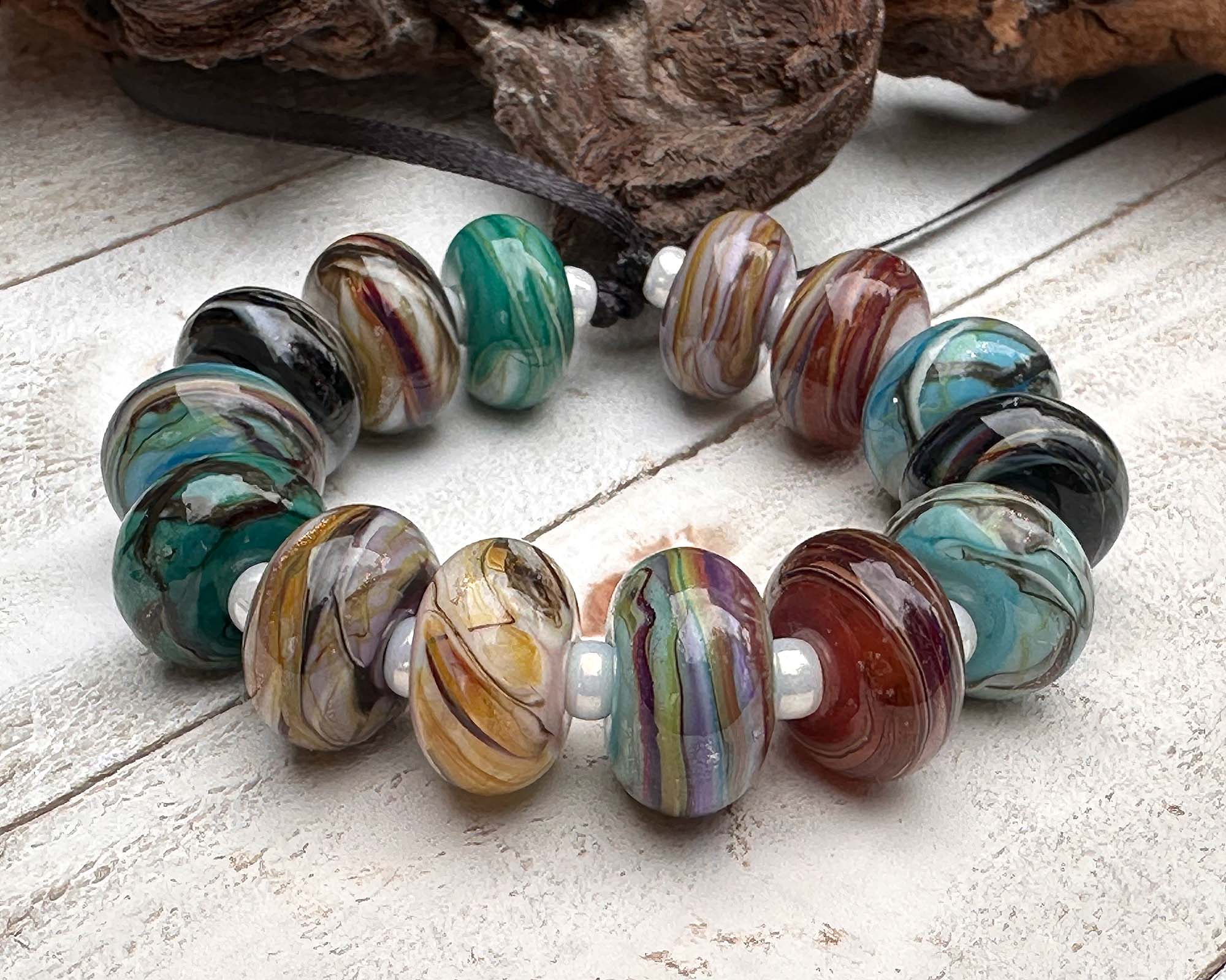 14PCS Desert Opal Lampwork Glass Beads Set for Jewelry Making - DIY Bracelet, Necklace Craft Supplies - Perfect for Boho, Hippie Style Accessories