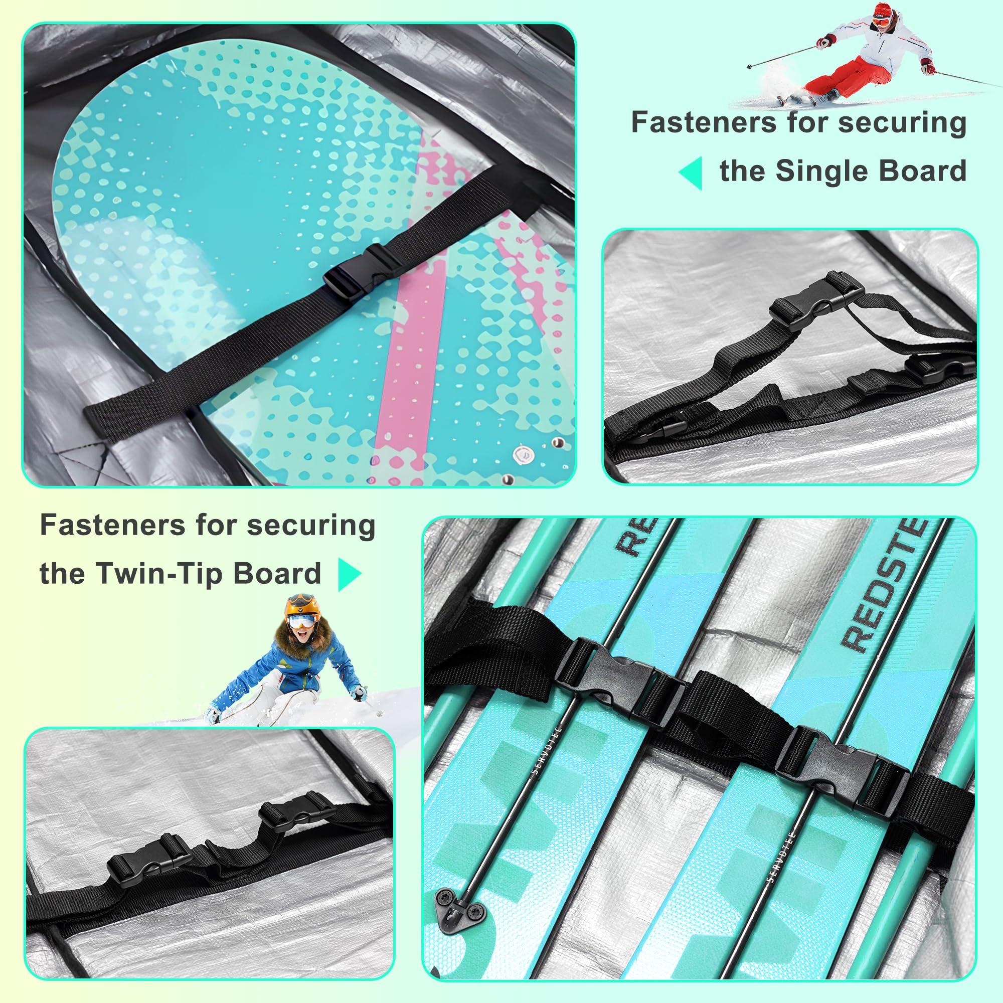 Waterproof Double Rolling Ski Bag with Wheels - Padded Snowboard Travel Bag for Airplane, Fits Skis & Snowboard + Boots - Perfect for Winter Sports & Air Travel